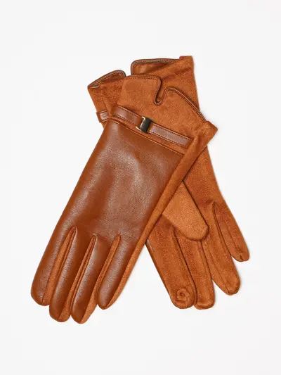 Перчатки комбинированные с декоративной пряжкой в ассортименте